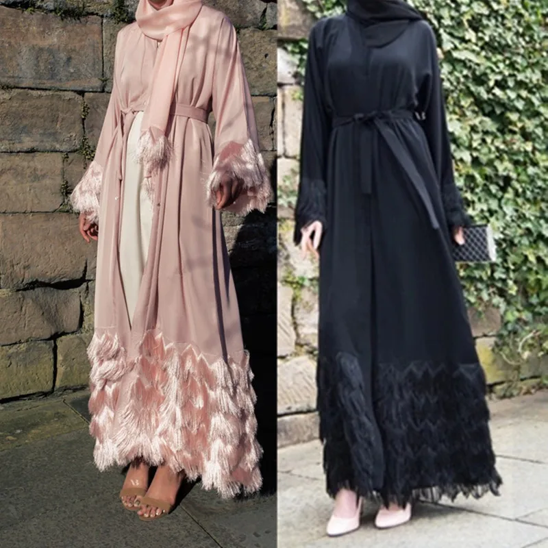 Кисточка Кафтан Дубай Абая кимоно халат мусульманское платье хиджаб Абая для женщин Восточный халат из марокена Катара Турецкая Elbise Исламская одежда