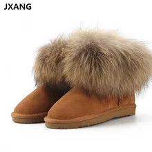 JXANG/модные замшевые женские короткие зимние ботильоны из натуральной лисьего меха года; зимняя женская обувь; женские ботинки