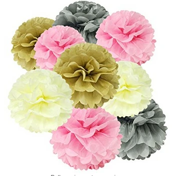

Set of 12 Tissue Pom Pom Party Decorations for Weddings, Birthday Parties Baby Showers and Nursery Decor, Gray/Ivory/Pink/Tan