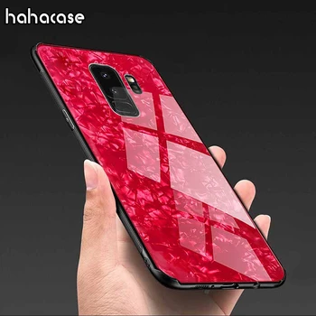 

500pcs Luxury Glitter Tempered Glass Case For Samsung S9 S8 Plus Note 8 Cover Shockproof Conch Shell Marble Soft frame Hard Case