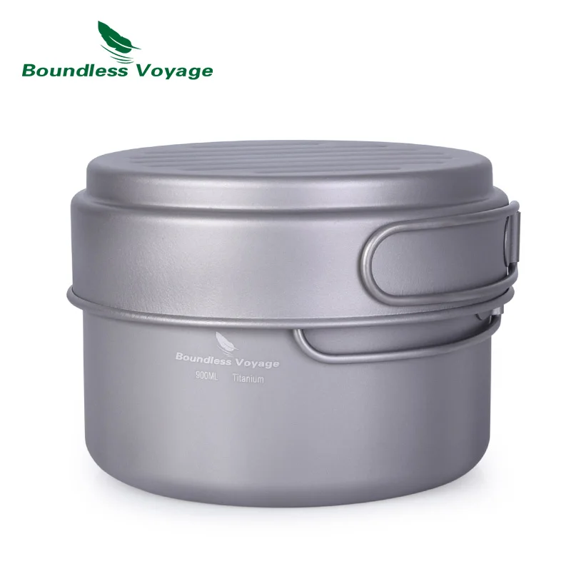 Boundless Voyage Titanium Pot Pan Set con mango plegable al aire libre Camping Picnic mochilero sopa sartén Kit lío