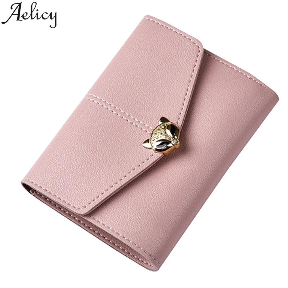

Aelicy Fashion High Quality Short Buckle Fox tri-fold multi-card Wallets Wallet Women Leather Minimalist Leather Wallet Slim