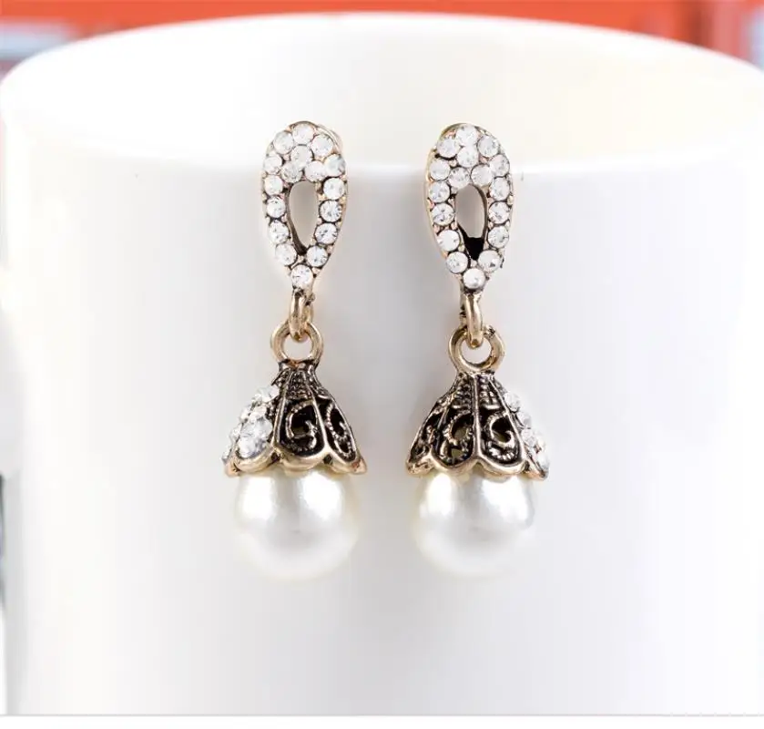 Vintage Jewelry Gray/White Imitation Pearl Earrings Women Wedding Earings