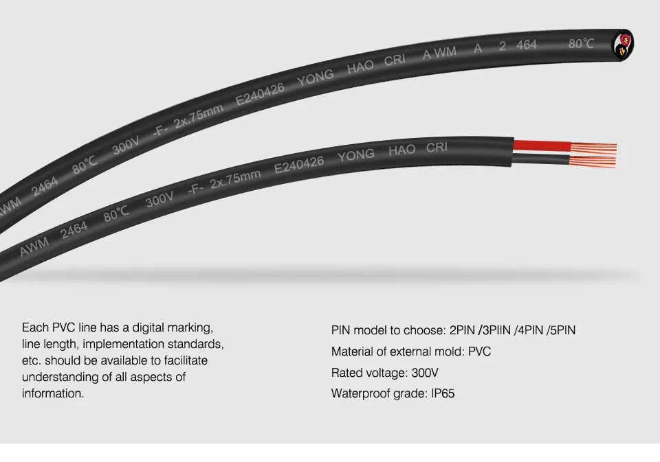 2pin/3pin/4pin/5pin Открытый водонепроницаемый электрический кабель 24/22/20/18/17 AWG продлить ПВХ провода Светодиодные ленты удлинитель Мощность шнур