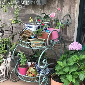 

European Tieyi Green Dining Car Flower Frame Multi-flesh Small Potted Flower Frame European Retro Old Tractor Wheel