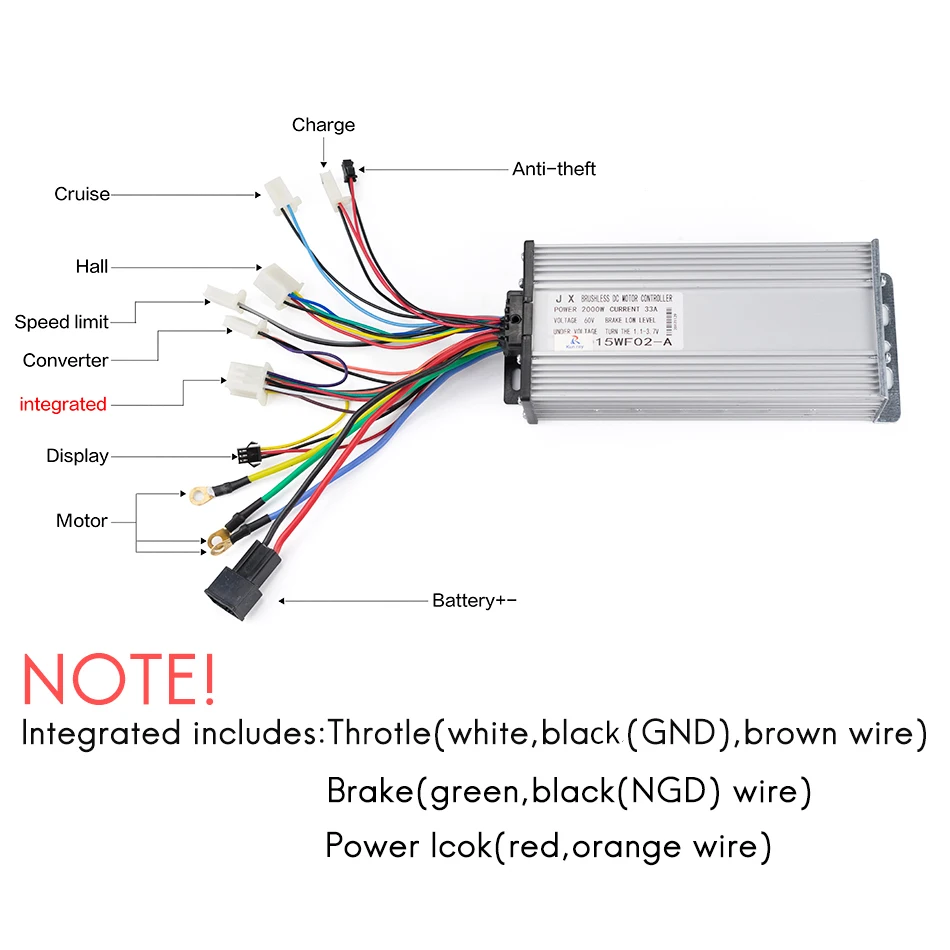 60 в 2000 Вт бесщеточный двигатель постоянного тока с 15MOSFET 33A BLDC контроллер двигателя для электровелосипеда, комплект для электрического скутера, двигатель 4600 об/мин 4N. m