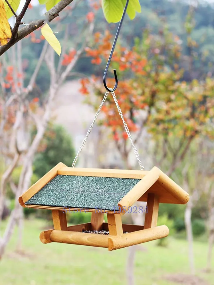 Bird feeder Wild bird Household patio gardening decoration outdoor protection Wood assembly Bird feed container house hanging