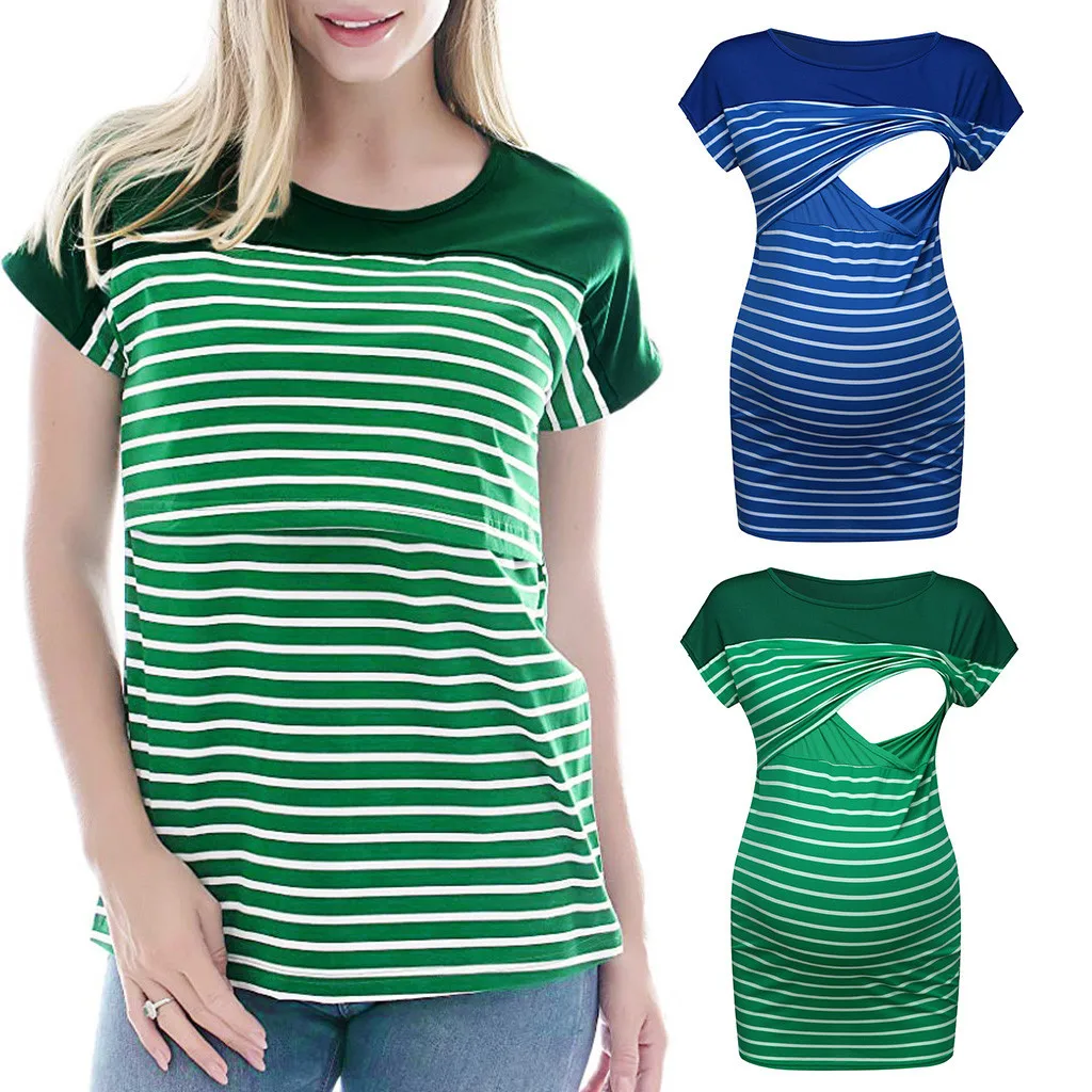 

Women Maternity Short Sleeve Stripe Pregnancy Nursing Baby Tops T-shirt for feeding ropa lactancia camiseta embarazada