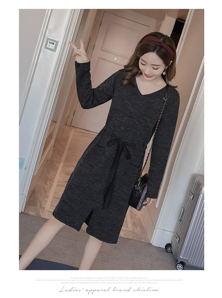 6211# осеннее модное платье для кормящих мам трикотажная одежда для кормящих мам на завязках для беременных женщин Зимняя офисная одежда для беременных