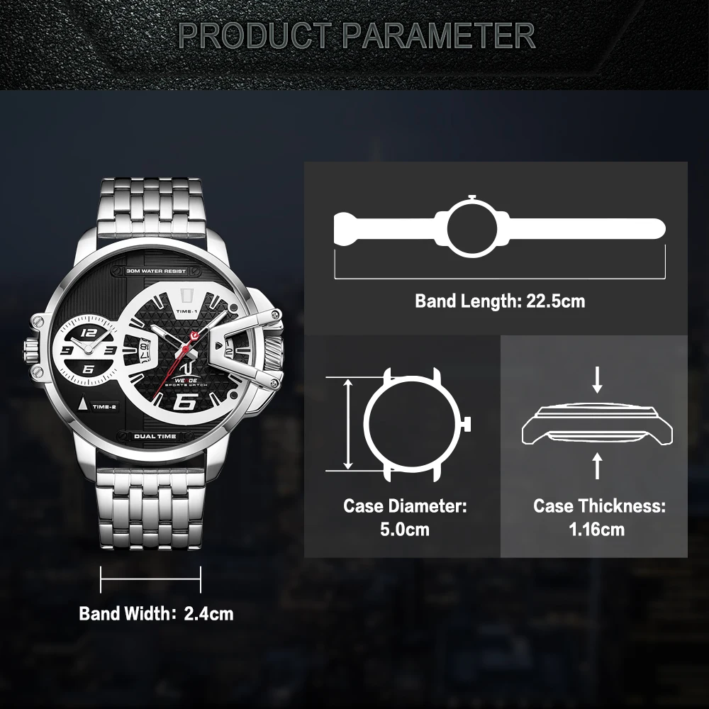 WEIDE мужские спортивные военные часы с ремешком из нержавеющей стали с автоматической датой, Кварцевые Мужские Аналоговые мужские часы с Т-образным ремешком, наручные часы, мужские часы