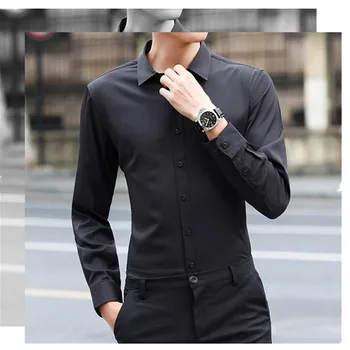 

Solid color men's shirt men's business formal slim long-sleeved overalls men's casual fashion men's shirt