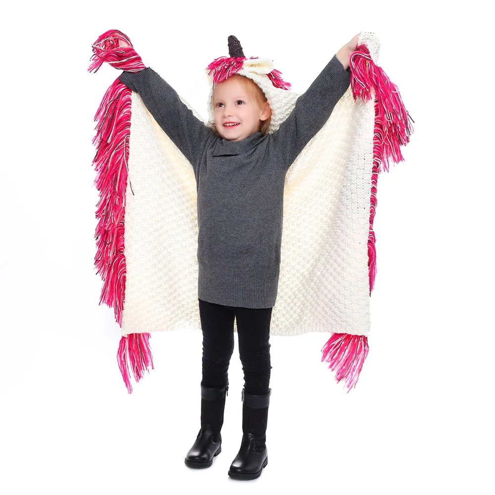Winter Children's Knitted Hat Scarf Set Unicorn Shawl Warm Hat Cute Kids Hat Fashion Cosplay Caps