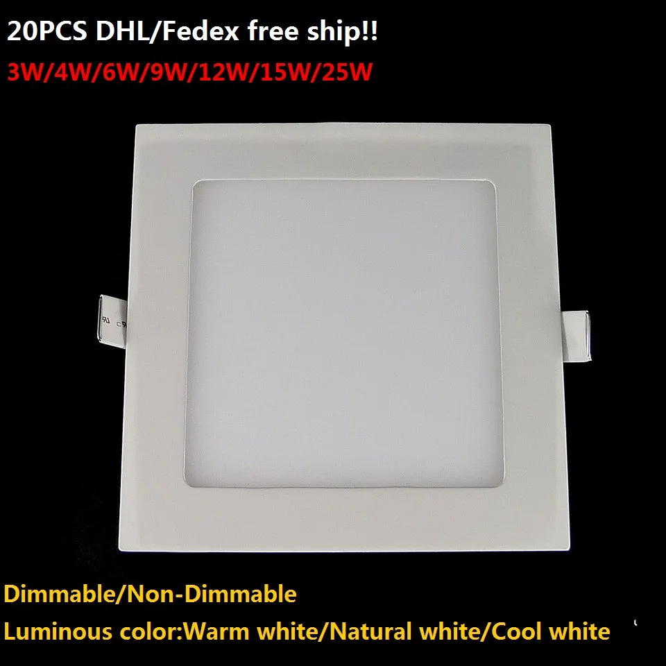 

DHL Free shipping 20pcs/lot Ultra thin design 25W AC85-265V LED ceiling recessed grid downlight / slim square panel light