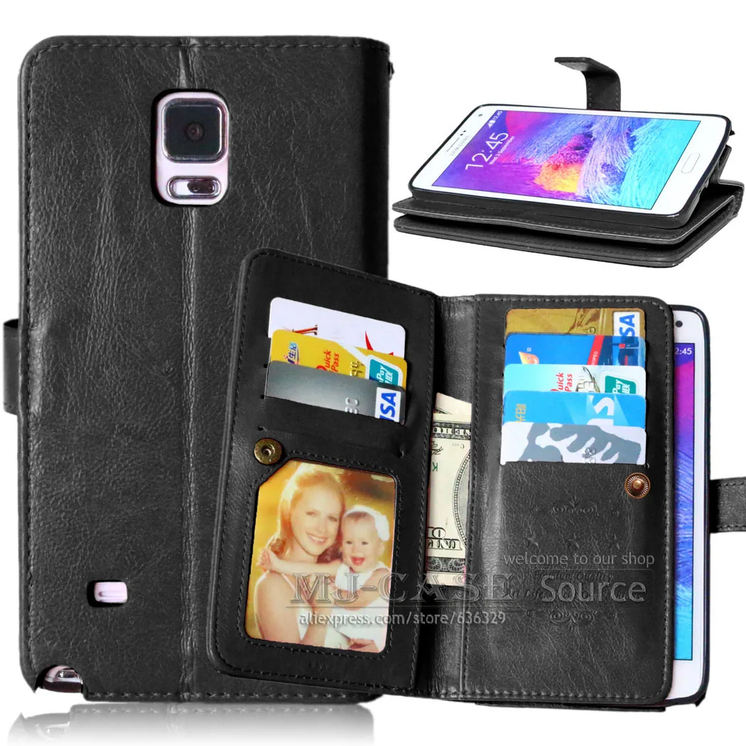 Магнитный 2 в 1 кошелек из мягкой кожи клатч из искусственной кожи чехол для samsung Galaxy Note 4 N9100 Чехол 9 держатель для карт чехол с откидной крышкой с держателем и Функция - Цвет: black