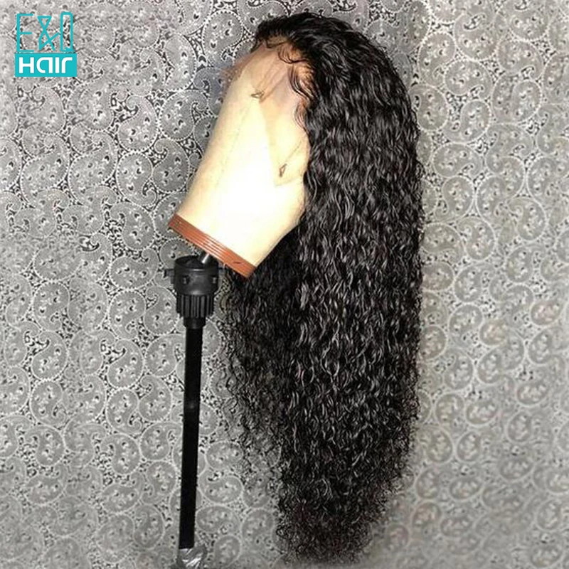 Водная волна прозрачный кружевной полный парик шнурка человеческих волос с детскими волосами индийские полные парики шнурка человеческих волос для черных женщин remy волос