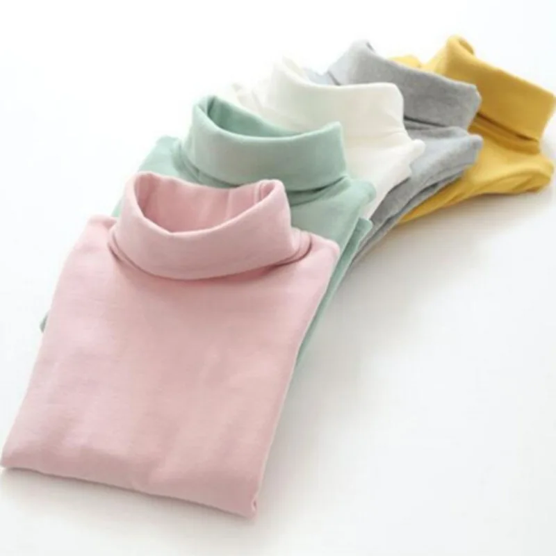 

2019 Candy Color Girls Clothes Kids Turtleneck T-shirt Fall Winter Solid Casual Pullover Cotton Clothes