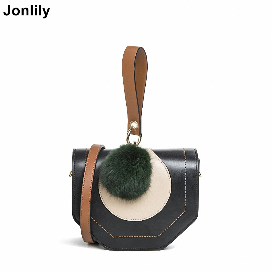 

Jonlily Women Genuine Leather Small Box Bag Teens Elegant Shoulderbag Fashion Handbags with Hairball for Ladies and Girls -KG135