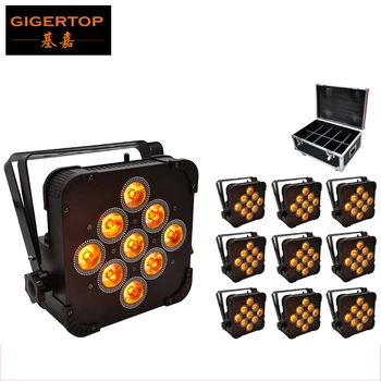

Flightcase 10in1 Packing 9x15W 5IN1 RGBWA Wireless Led Lights,Stage DMX512 Led Par,Remote Control Uplighter/ Wedding Decoration