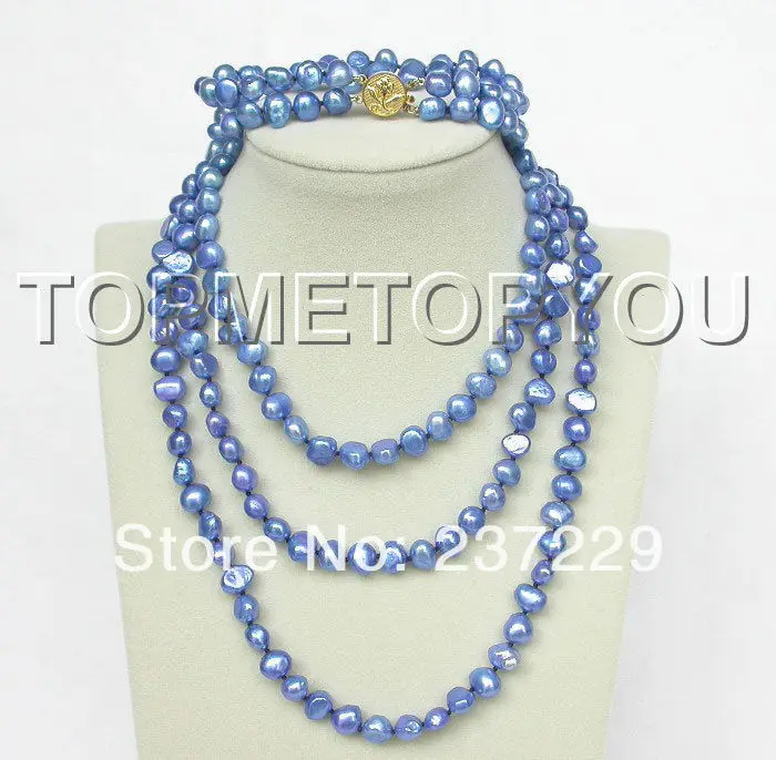 

Wholesale price Fast shipping + aset 17-19" 9mm baroque blue pearls necklace bracelet E1428 (A0516) -Bride jewelry free shipping