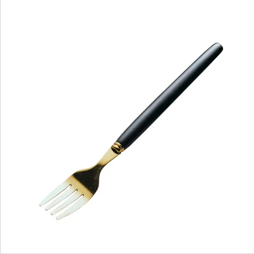 Креативная керамическая ручка из нержавеющей стали нож вилка ложка титановая покрытая посуда белый красный розовый синий черный - Цвет: Black fork