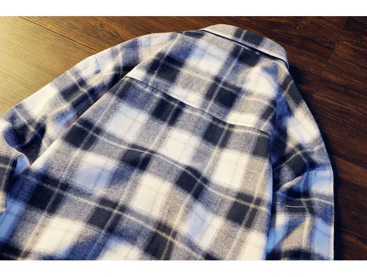 Men's Casual Plaid Dress Shirts Long Sleeve Urban Streetwear Casual Button Up Shirt For Male Large-Scale Plaid Pocket Top CS08 (15)
