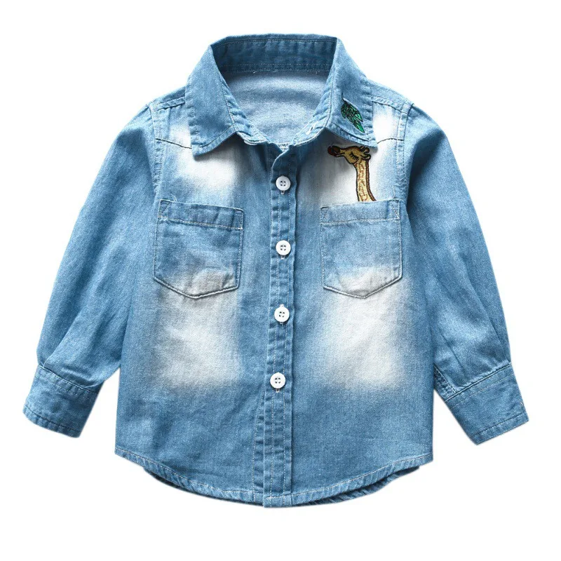 

Denim Shirt Top For Girls Boys Children Cotton Shirts Totter Long Sleeved Kids Shirt Outwear