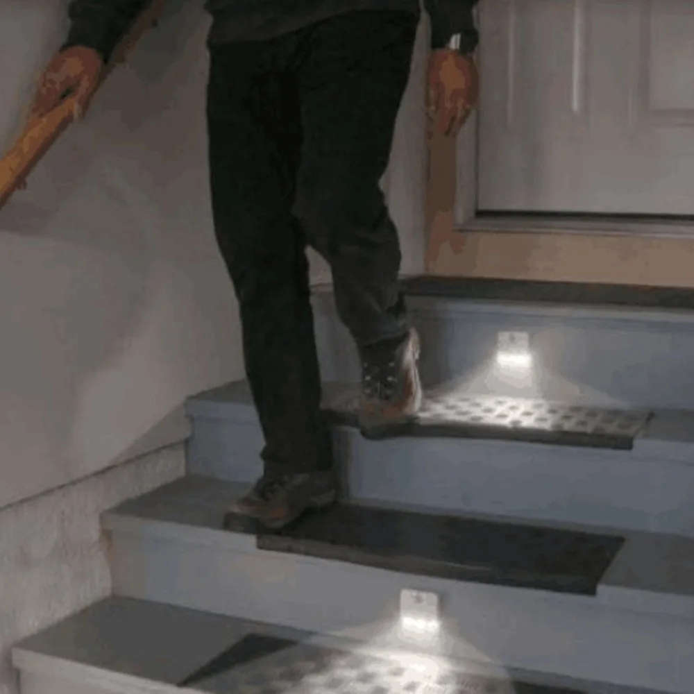 

2 Pcs Battery Operated Night Lamps LED Indoor Induction Light Motion Sensor Footlight for Stairs Step Staircase Square Light