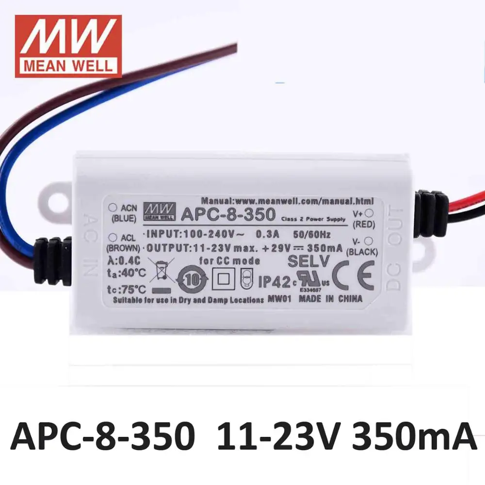 Meanwell APC 8W Светодиодный источник питания 250mA 350mA 700mA постоянный ток IP42 импульсный