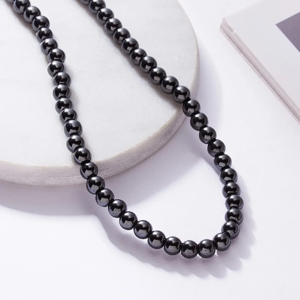 6 мм, для мужчин и женщин, магнитное ожерелье из гематита с бисером, винтажные черные круглые бусины, ожерелье-чокер для мужчин и женщин, ювелирные изделия