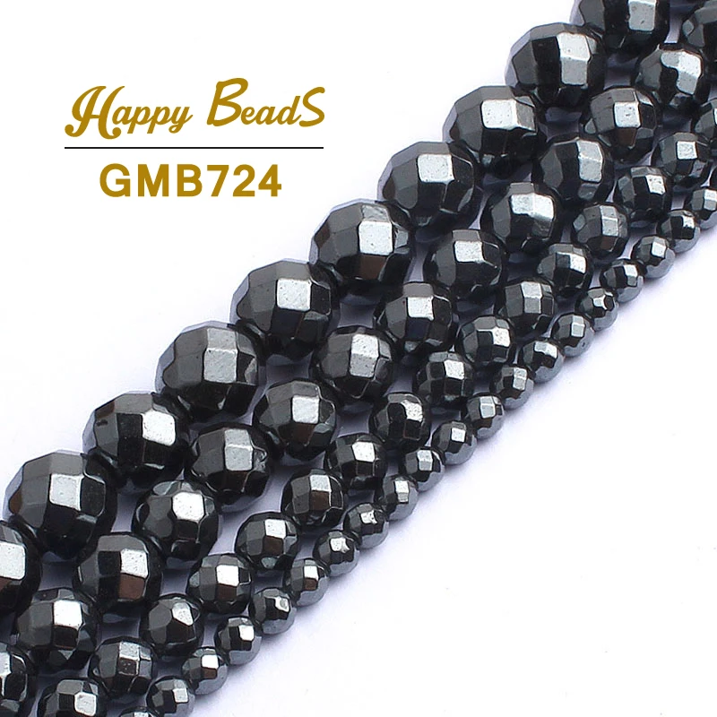 Faceted Silver Plated Rose Gold Hematite Natural Stone Beads for Jewelry Making – Round Loose Beads in Various Sizes