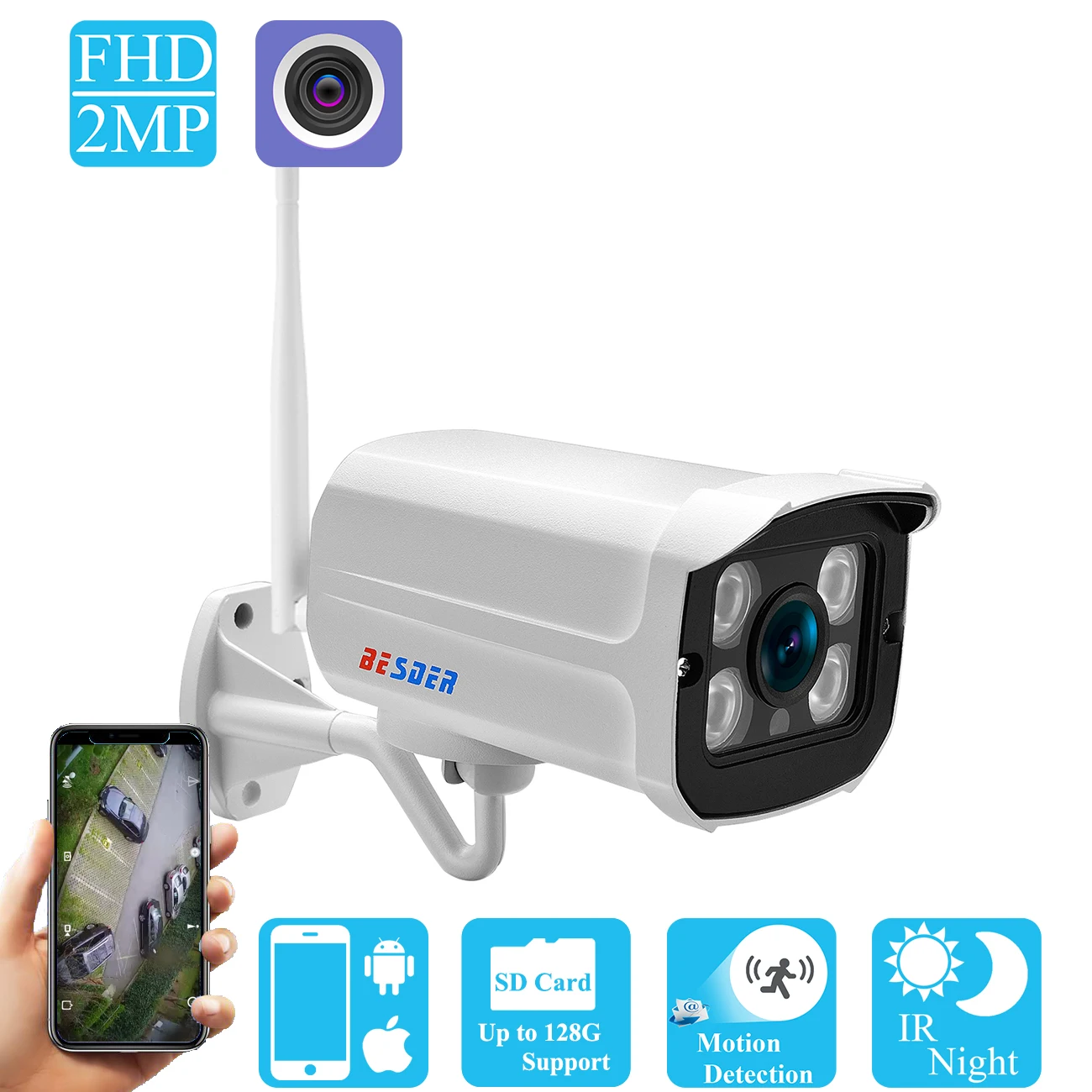 

BESDER 720P 960P 1080P CamHi Wifi IP Camera Outdoor Street Wireless Wired Monitor Bullet Camera Waterproof Max 128G SD Card