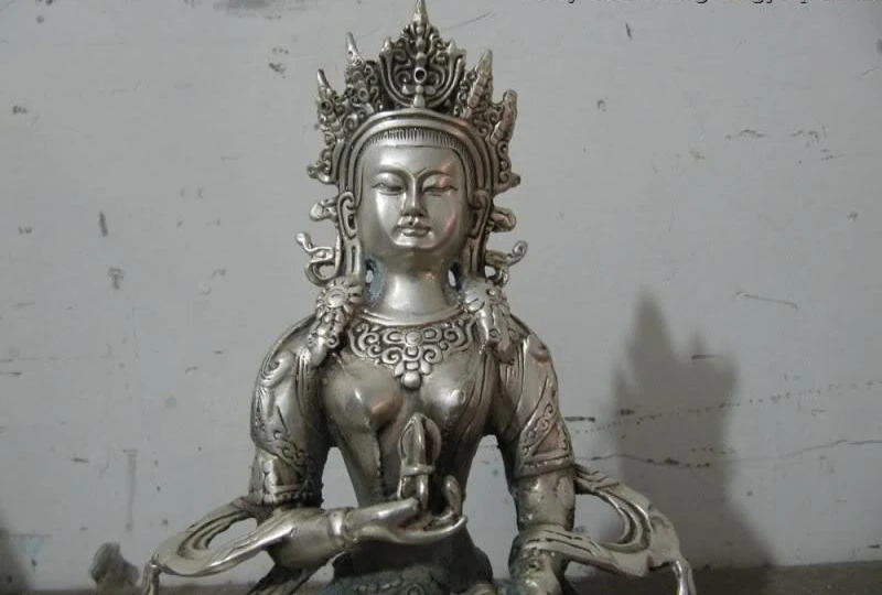 

Tibet Buddhist Fane White Bronze Silver Vajradhar Bodhisattva Kwan-Yin Buddha