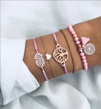 5 PCS/Set Hollowed out tree pineapple Heart Bead Bracelets Set For Women Chain Bracelet Ethnic Bohemia Jewelry DropShipping fake amethyst hollowed heart wedding jewelry set