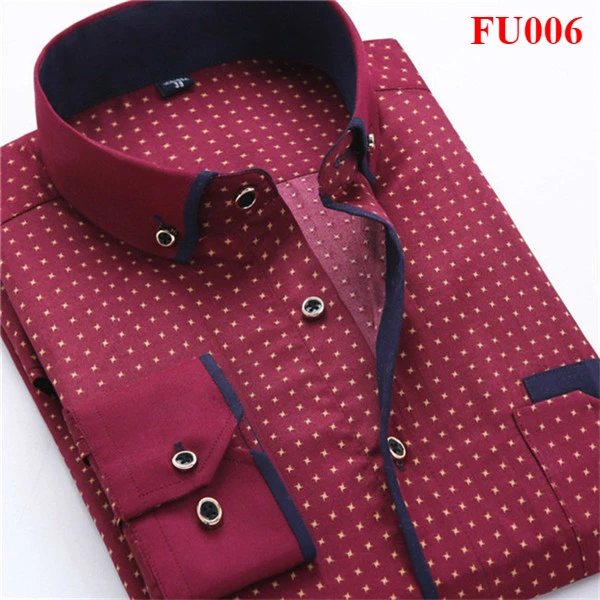 Для мужчин модные Повседневное Длинные рукава рубашка с принтом Slim Fit мужской социальной платье в деловом стиле брендовые Для мужчин Костюмы мягкие удобные - Цвет: FU006