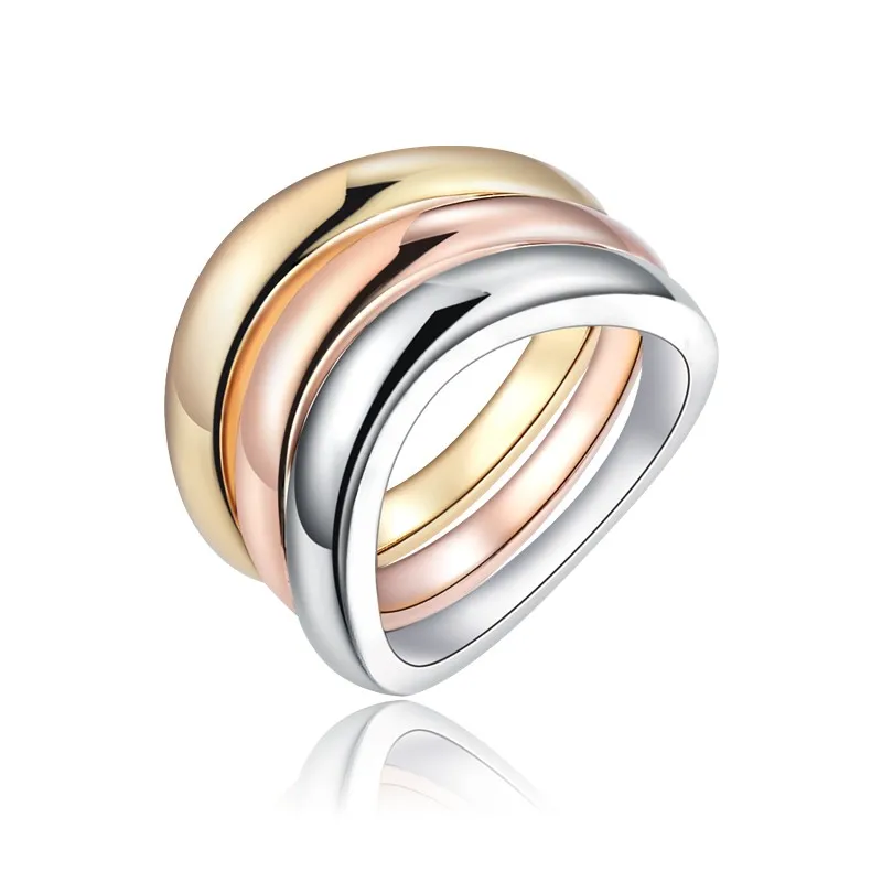 

Romad 3Pcs/Set Three Color Rings Stainless Steel For Women Girls Engagement Wedding Rings Female Party Jewelry Gifts