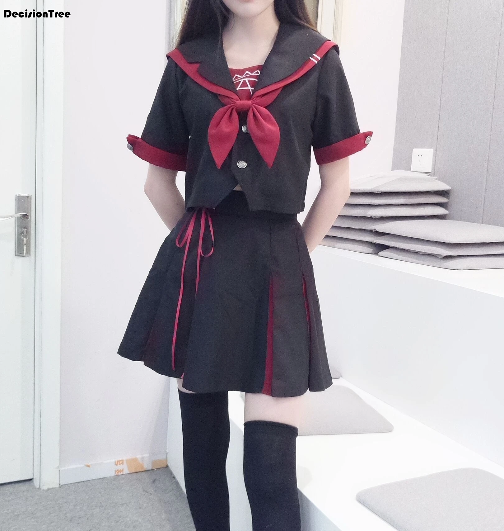 

2019 korean school uniform girls navy sailor suit for women japanese school uniform clothes cotton black shirt + skirt
