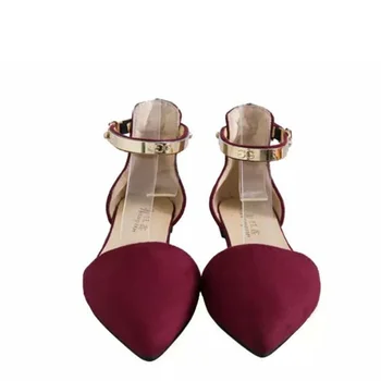 

Sexy Women Buckle Strap Low Heels Pumps Spring Autumn Pointed Toe Flock D'Orsay Heels Shoes For Woman Ladies Single Shoes Blue