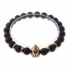 Спартанский воинский шлем Вулканической Лавы каменная подвеска Для мужчин бусины brcelets высокое качество В рыцарском стиле Модные нанизанные бусины Натуральный камень браслет