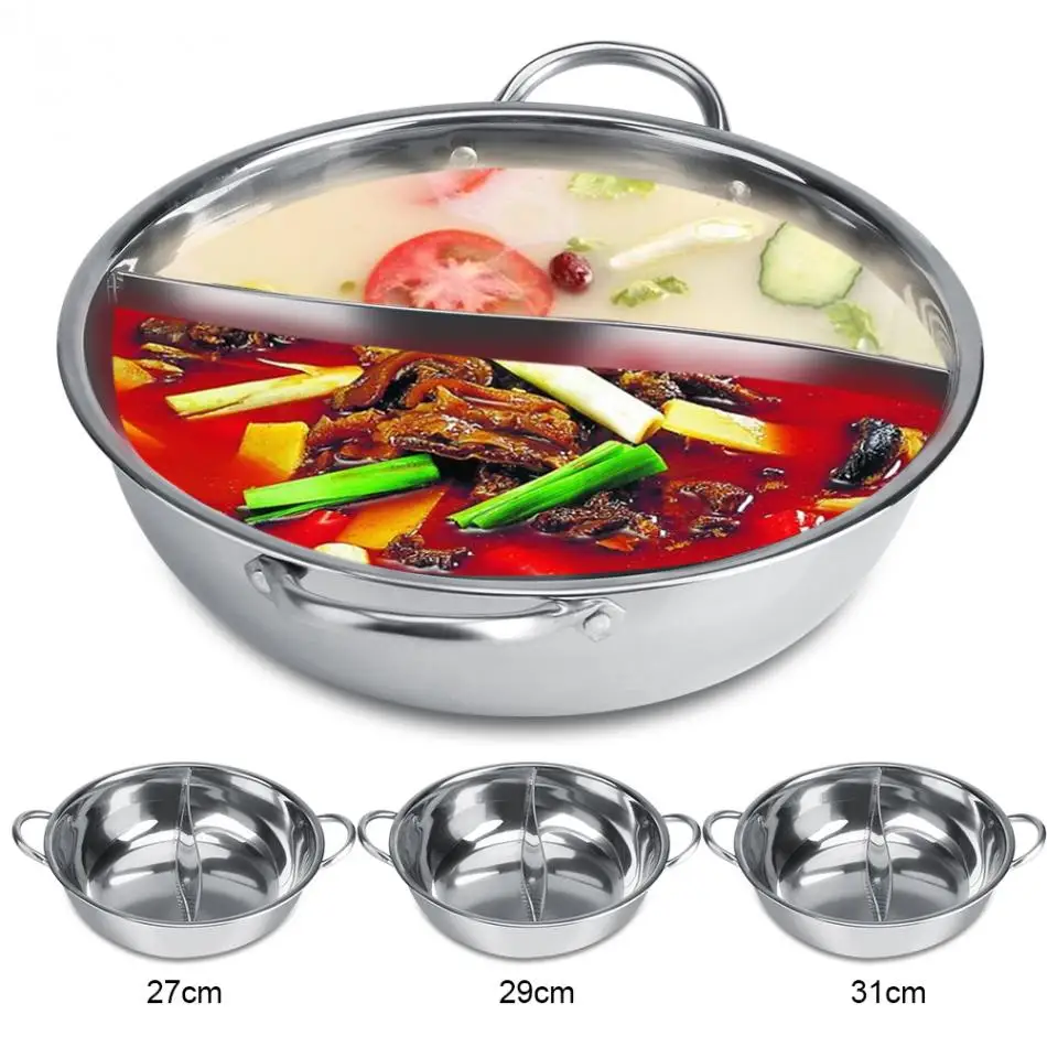 3 Sizes Steel Hot Pot 2 Compartments Flavor Divided Induction Gas Stove