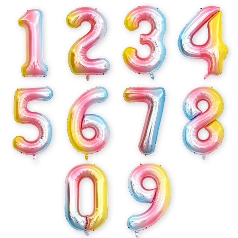 16/32/40 inch Large Rainbow Color Number Foil Balloons Birthday Wedding Party Decoration Digital Balloon kid toy gift