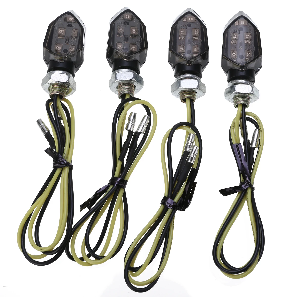 For Suzuki For Kawasaki 4PCS Mini Motorcycle Smoke Lens Turn Signal Light 5LED 12V Amber Blinker Indicator Lamp Two Wire Mayitr
