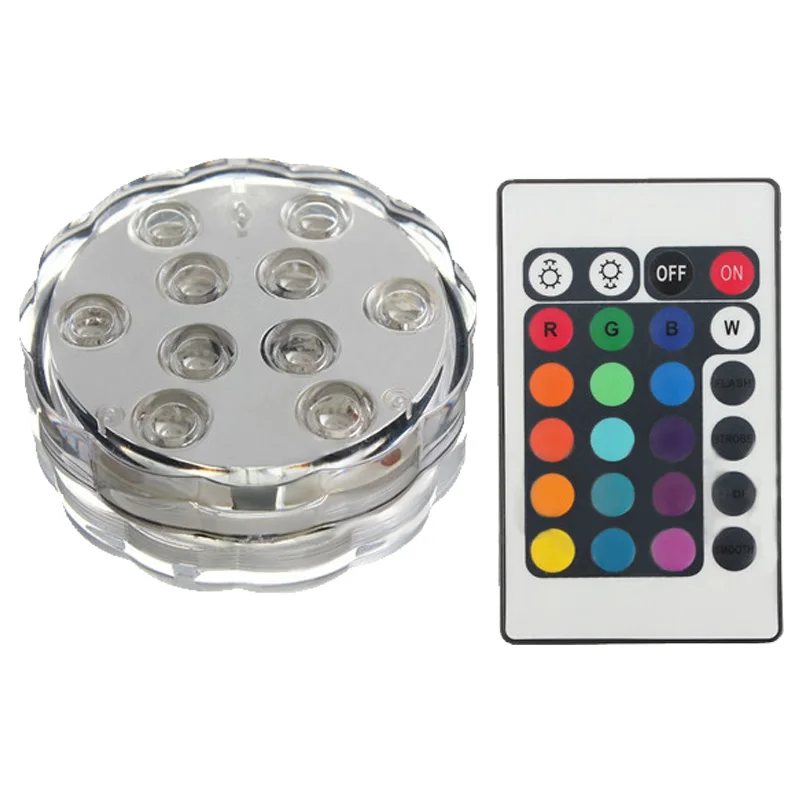 Brand New 10 LED RGB Multi Color Aqua Submersible Base Candle Light Up Lamp + Remote