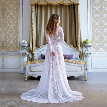 

Sexy Women Lace Robes Nightwear Lounge White Bridal Nightgowns Bathrobe Women Lace Maxi Dress Lace Trimmed Bridal Party Robes