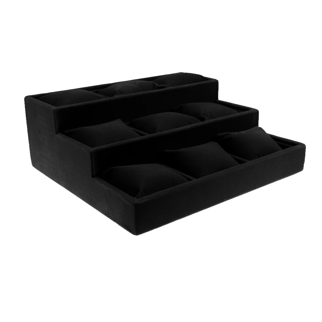 

Hessian 9 Grids Watch Bracelet Pillow Jewelry Display Box Holder Black