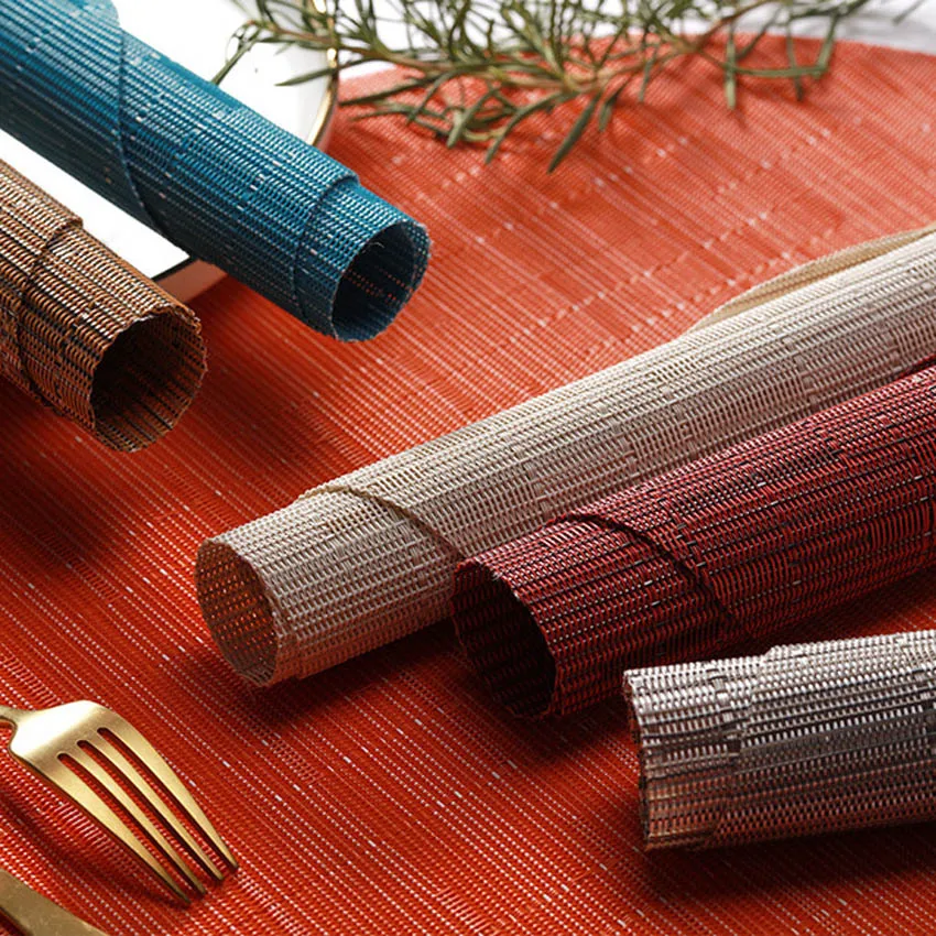  Bamboo Grain Painting Placemats Oval Table Mat Cup Bar Mat Kitchen Accessories PVC Adiabatic Can Be