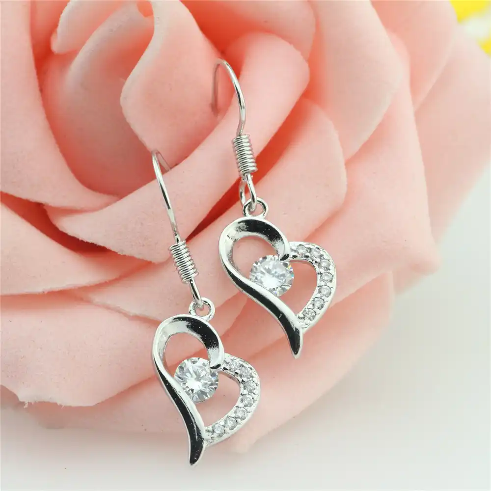 Женские серьги и кулоны, Стерлинговое Серебро 925 пробы, серьги с сердечком, женские инкрустационные серебряные серьги с цирконием, женские с...