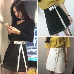 2018 Новое поступление повседневные женские с высокой талией Миди юбка корейский стиль буквы пояса линии женские юбки элегантные тонкие