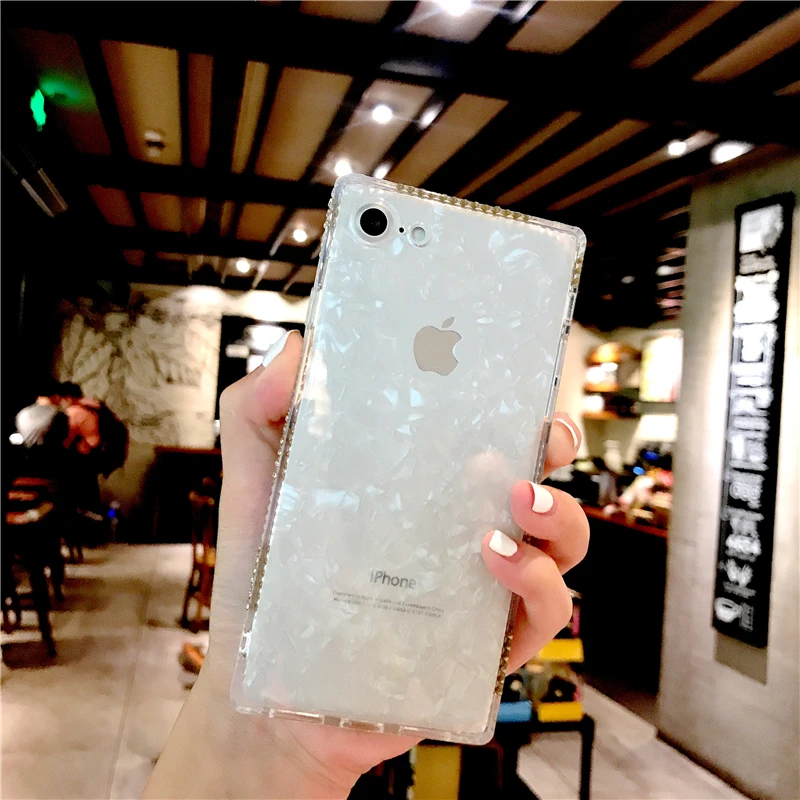 Portefeuille Phone Case For Apple iPhone X 8 7 6s Plus 5s SE Bling Diamond Soft Transparent TPU Crystal Phone Square Case Cover03
