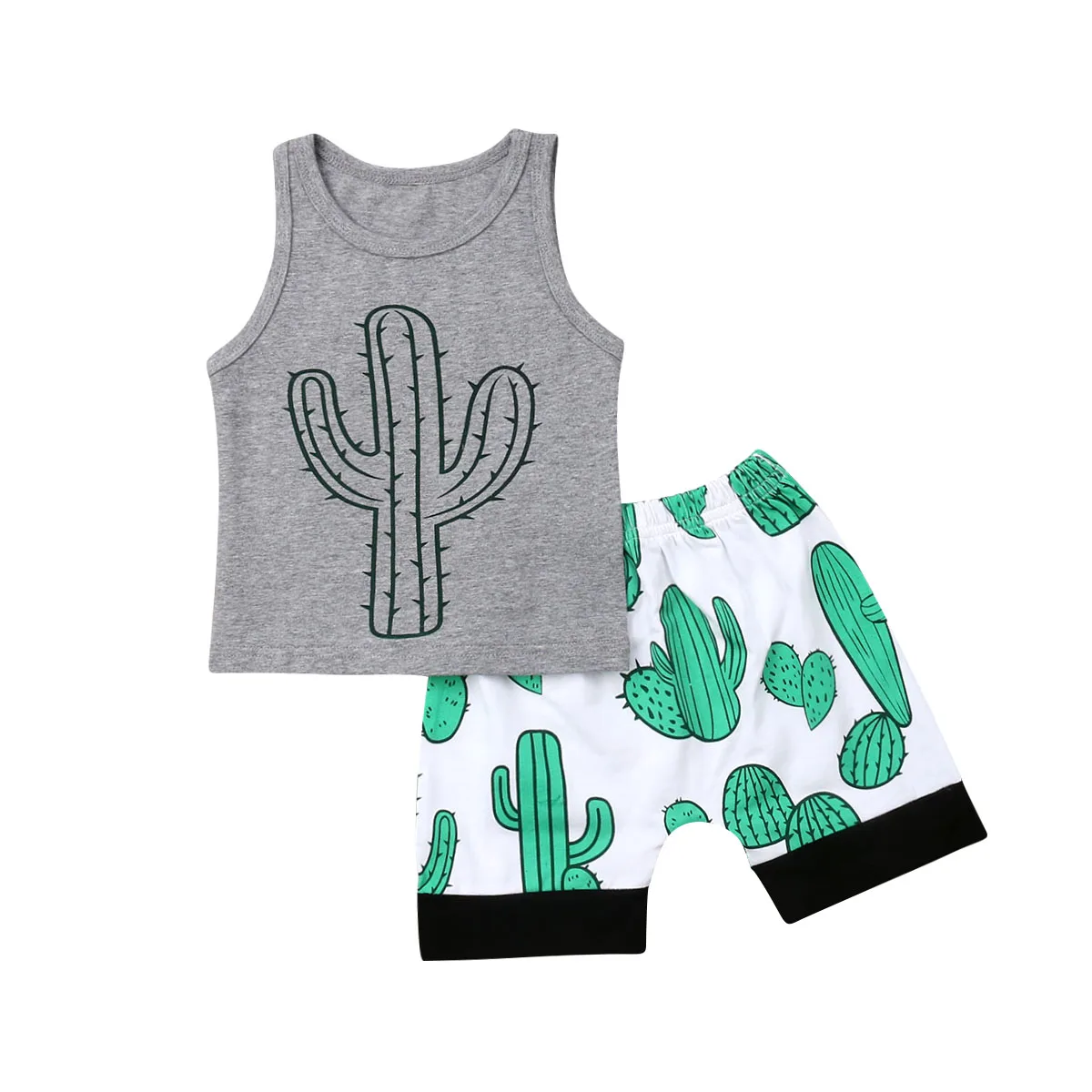 

Cactus Clothes 2 Piece Set Baby Boy Gray Sleeveless T Shirt Plant Print Shorts Outfits Summer Infant Toddler Casual Costume