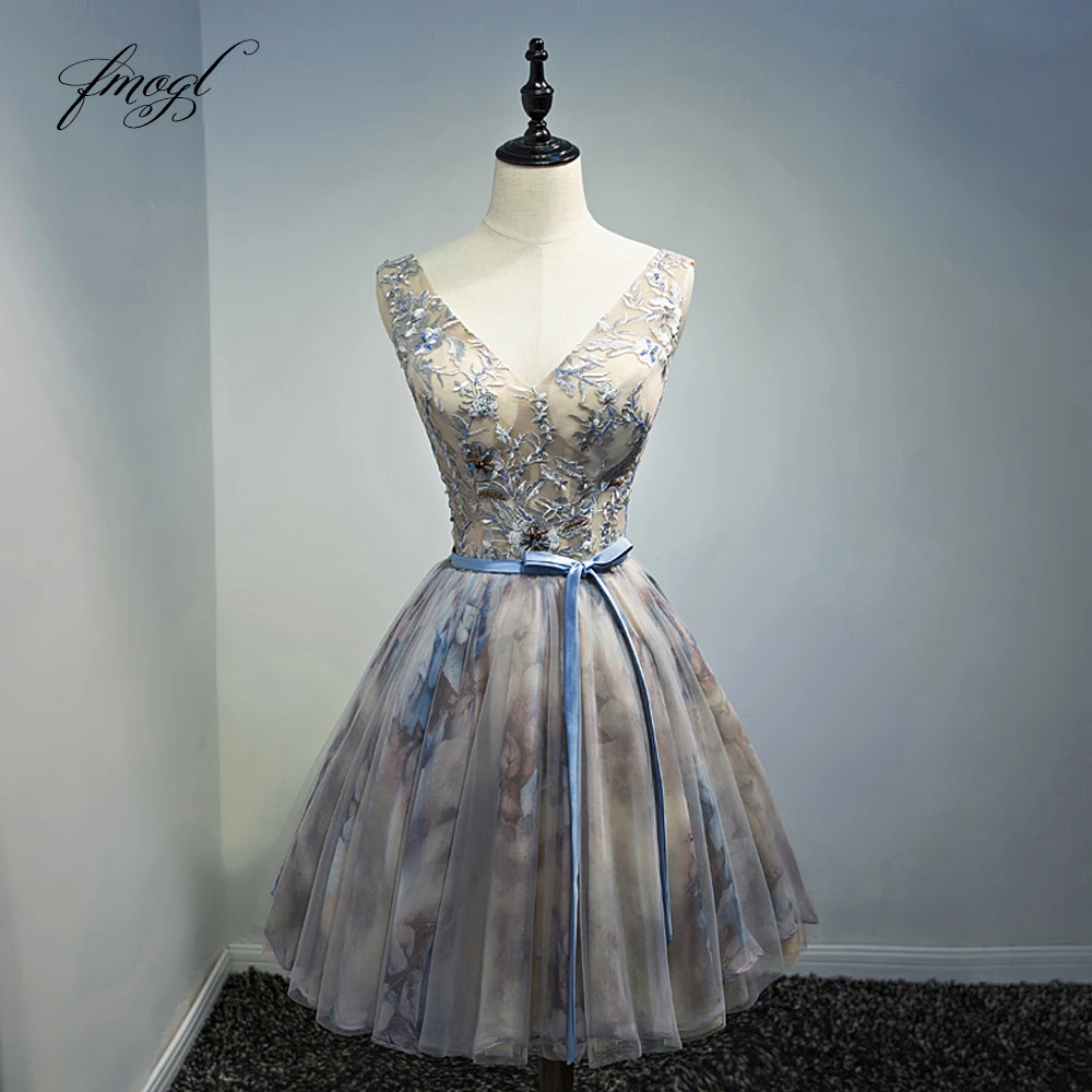 Fmogl Sexy Backless Bow Knee Length Cocktail Dresses 2019 Beading Embroidery Special Occasion Dress Short For Party | Свадьбы и